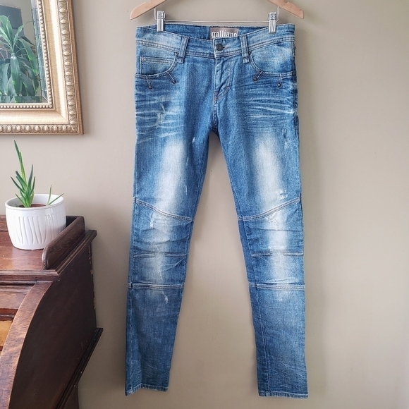 John Galliano Slim Skinny Jeans Studded Distressed Light Wash Italy Size 30 - Picture 1 of 11